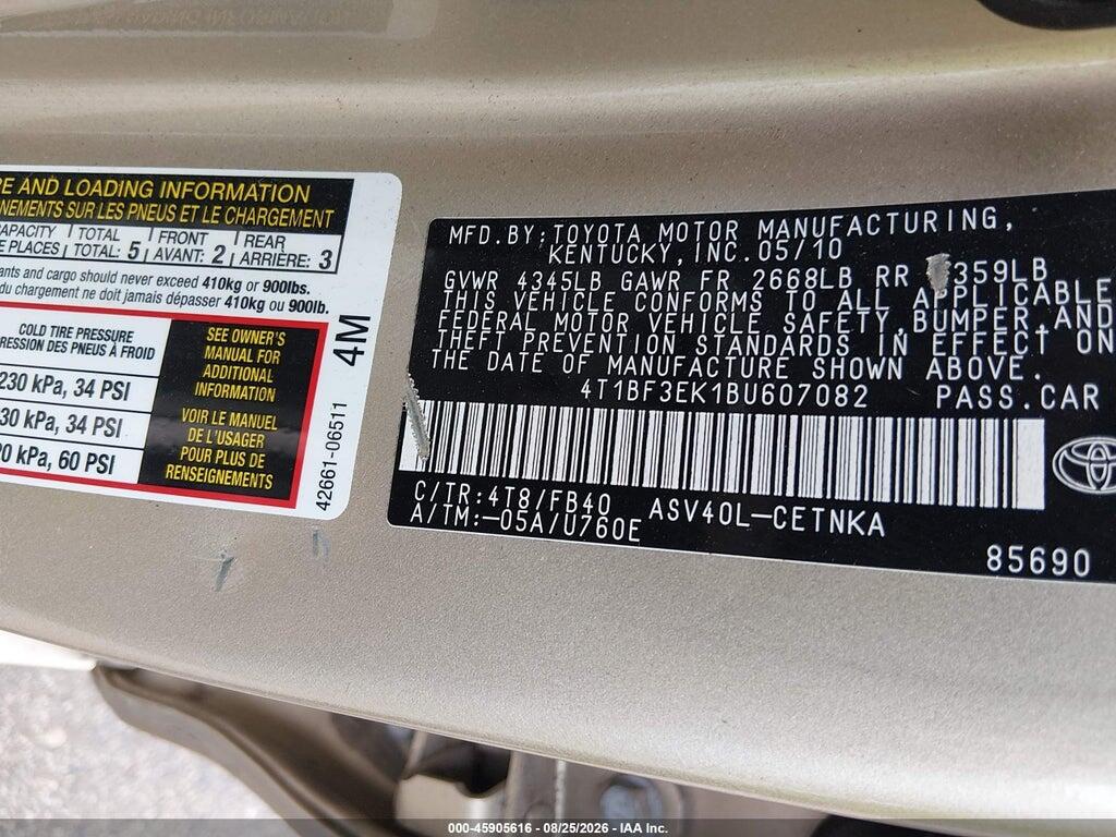 4T1BF3EK1BU607082 2011 TOYOTA CAMRY photo no. 9