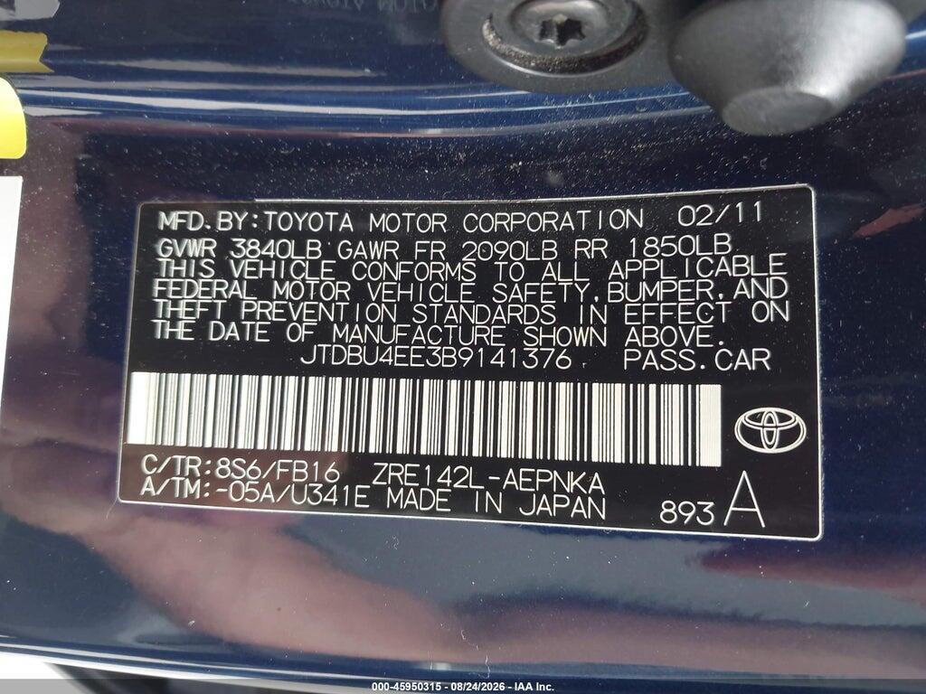 JTDBU4EE3B9141376 2011 TOYOTA COROLLA photo no. 9