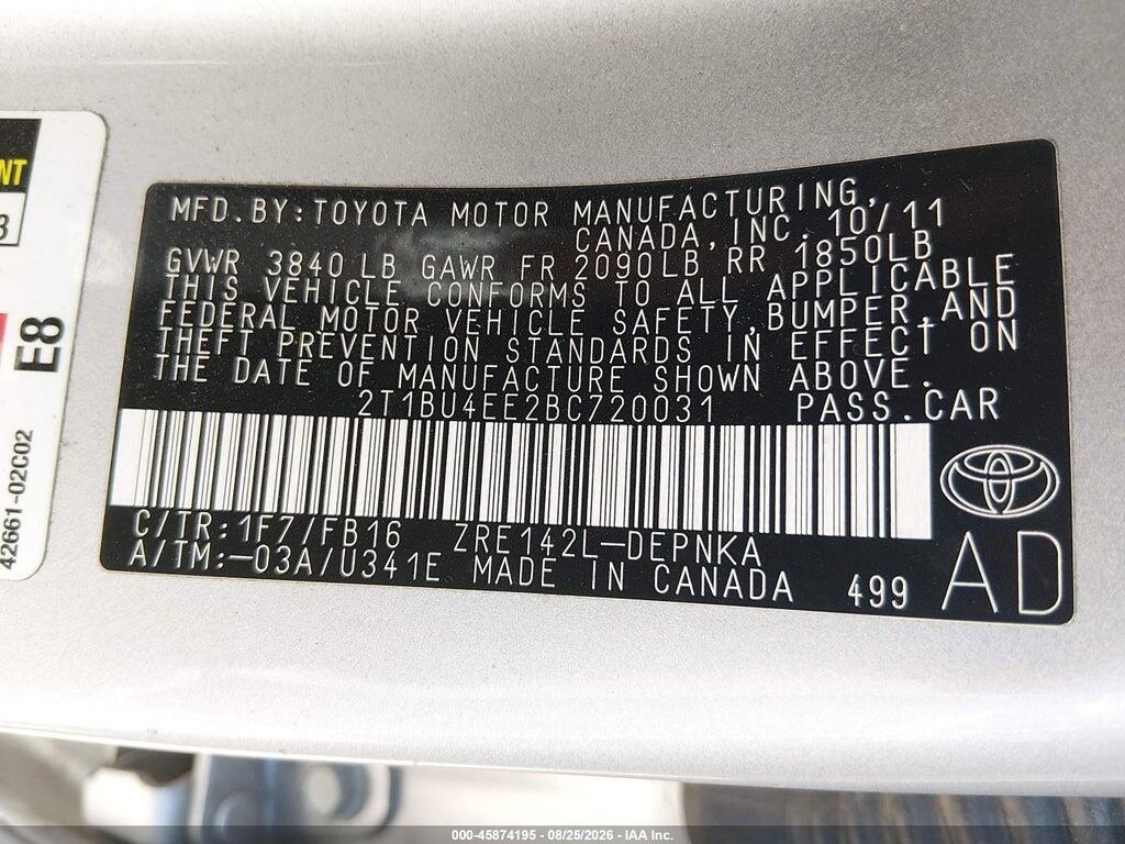 2T1BU4EE2BC720031 2011 TOYOTA COROLLA photo no. 9