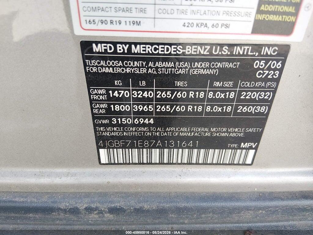 4JGBF71E87A131641 2007 MERCEDES-BENZ GL 450 photo no. 9