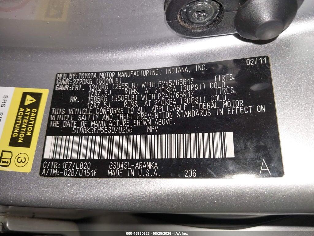 5TDBK3EH5BS070256 2011 TOYOTA HIGHLANDER photo no. 9