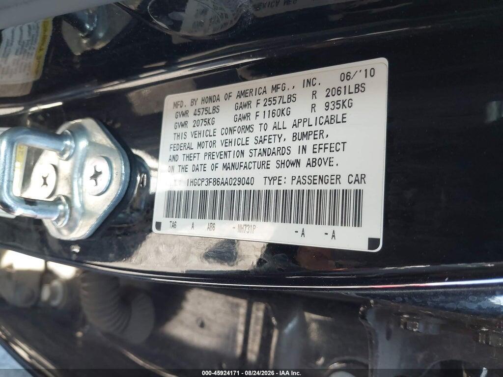 1HGCP3F86AA029040 2010 HONDA ACCORD photo no. 9