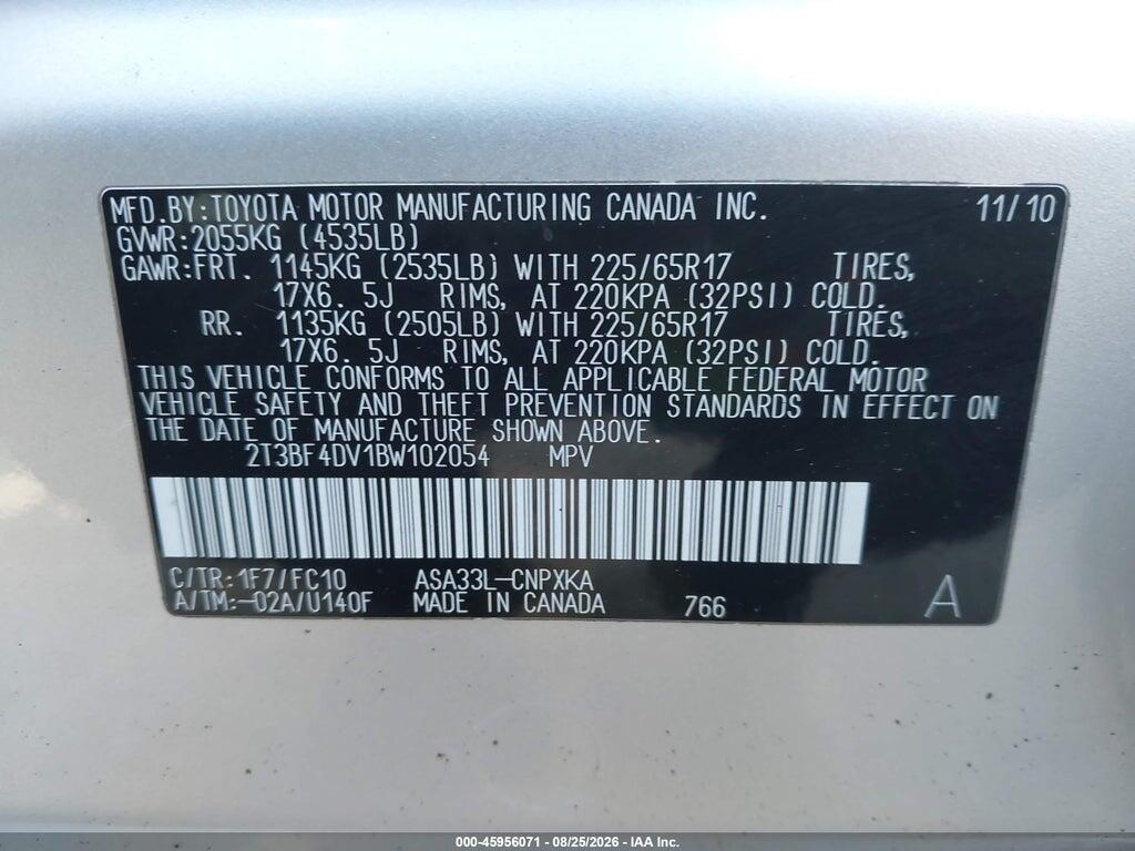 2T3BF4DV1BW102054 2011 TOYOTA RAV4 photo no. 9