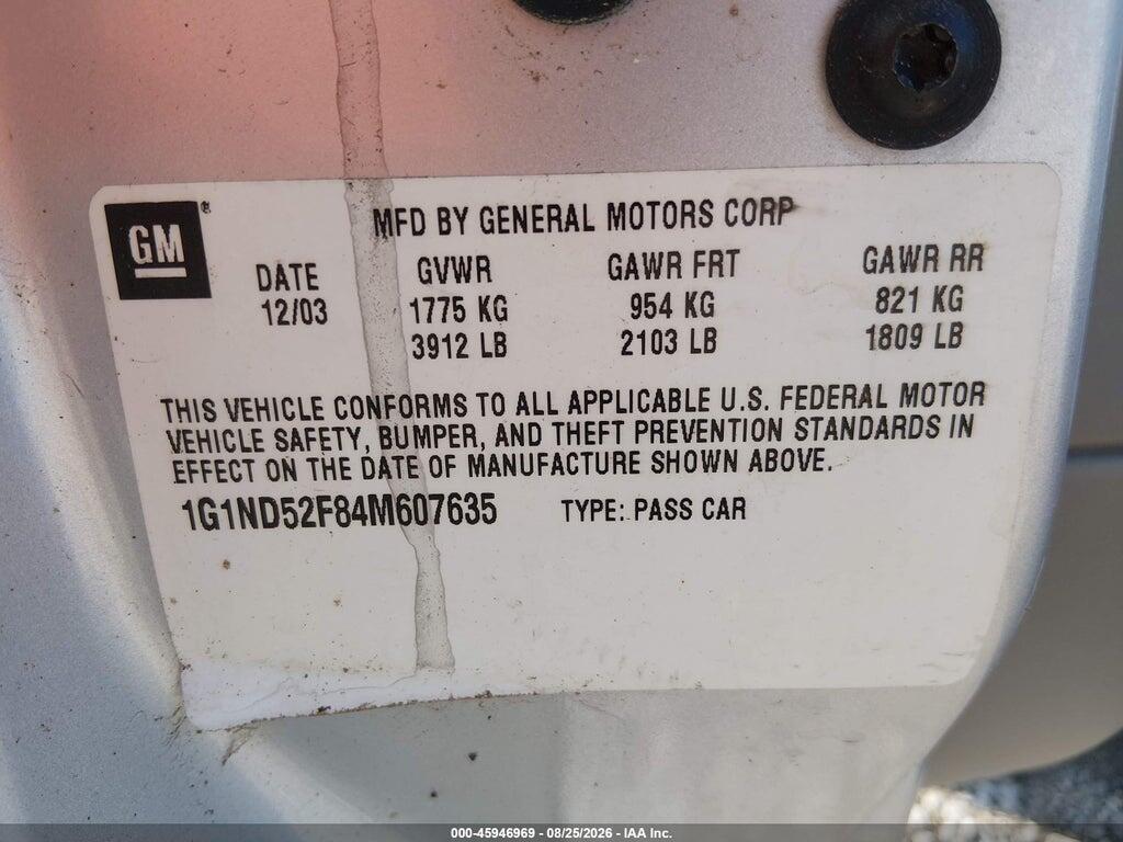 1G1ND52F84M607635 2004 CHEVROLET CLASSIC photo no. 9