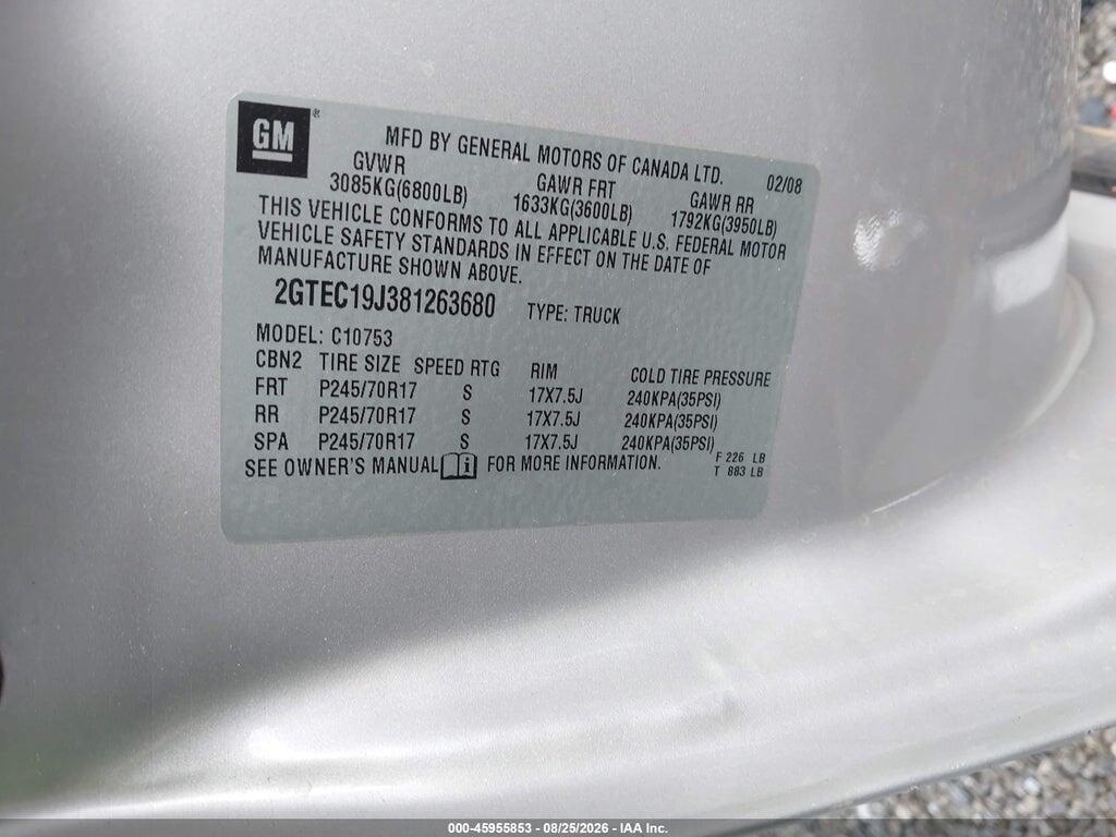 2GTEC19J381263680 2008 GMC SIERRA 1500 photo no. 9