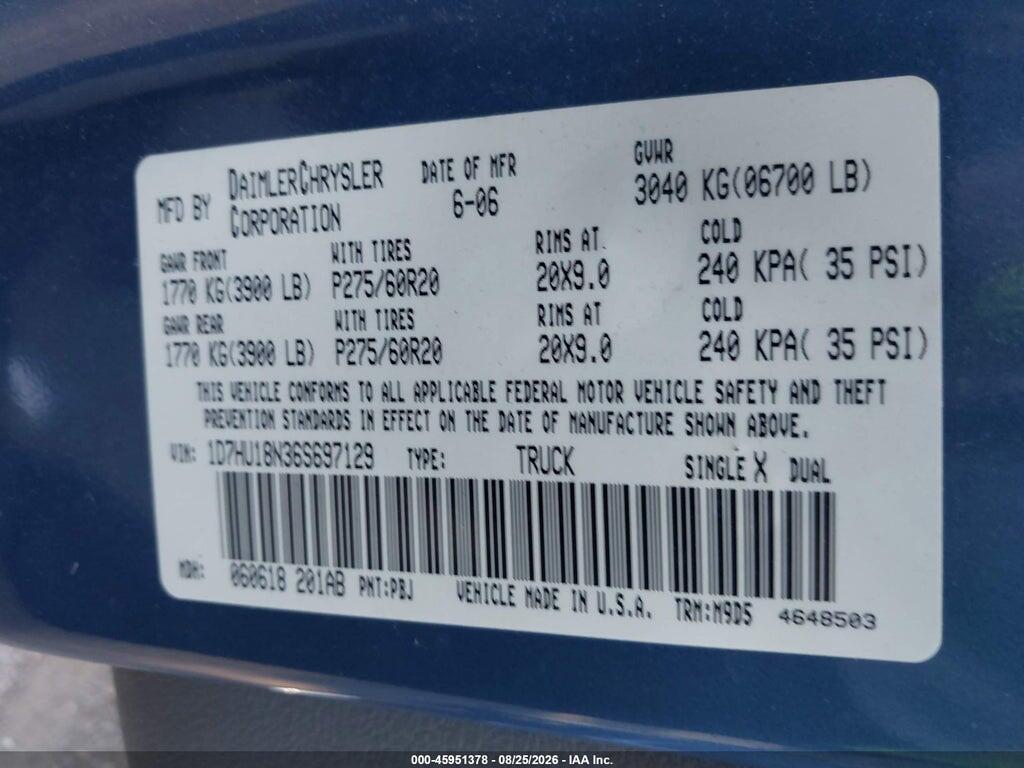 1D7HU18N36S697129 2006 DODGE RAM 1500 photo no. 9
