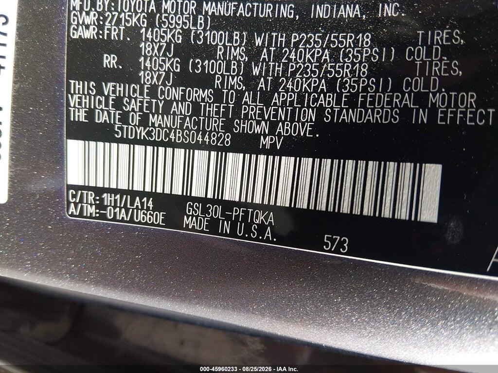 5TDYK3DC4BS044828 2011 TOYOTA SIENNA photo no. 9