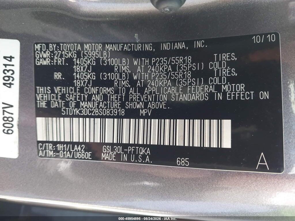 5TDYK3DC2BS083918 2011 TOYOTA SIENNA photo no. 9
