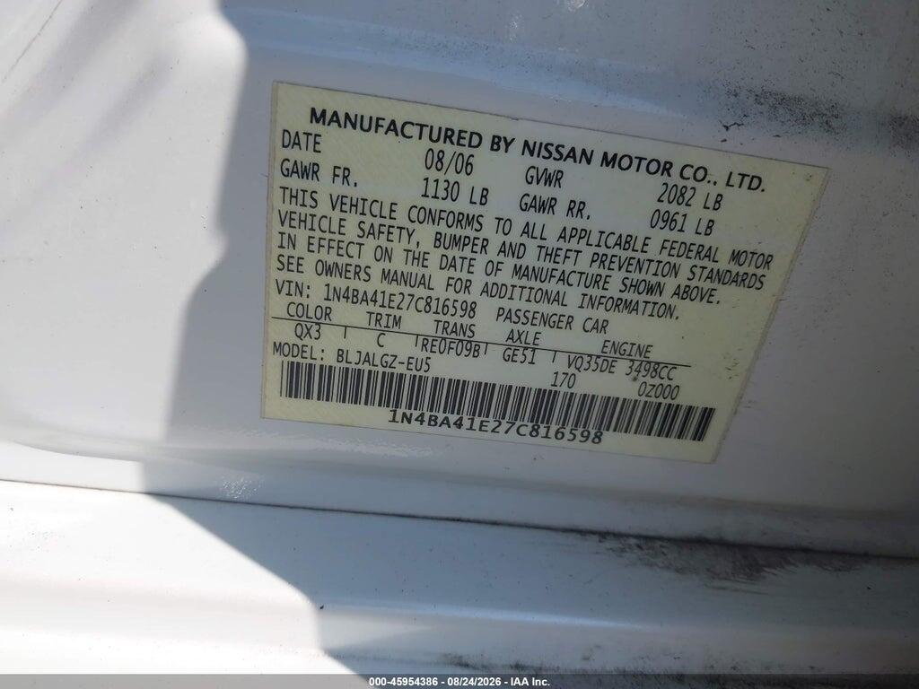 1N4BA41E27C816598 2007 NISSAN MAXIMA photo no. 9