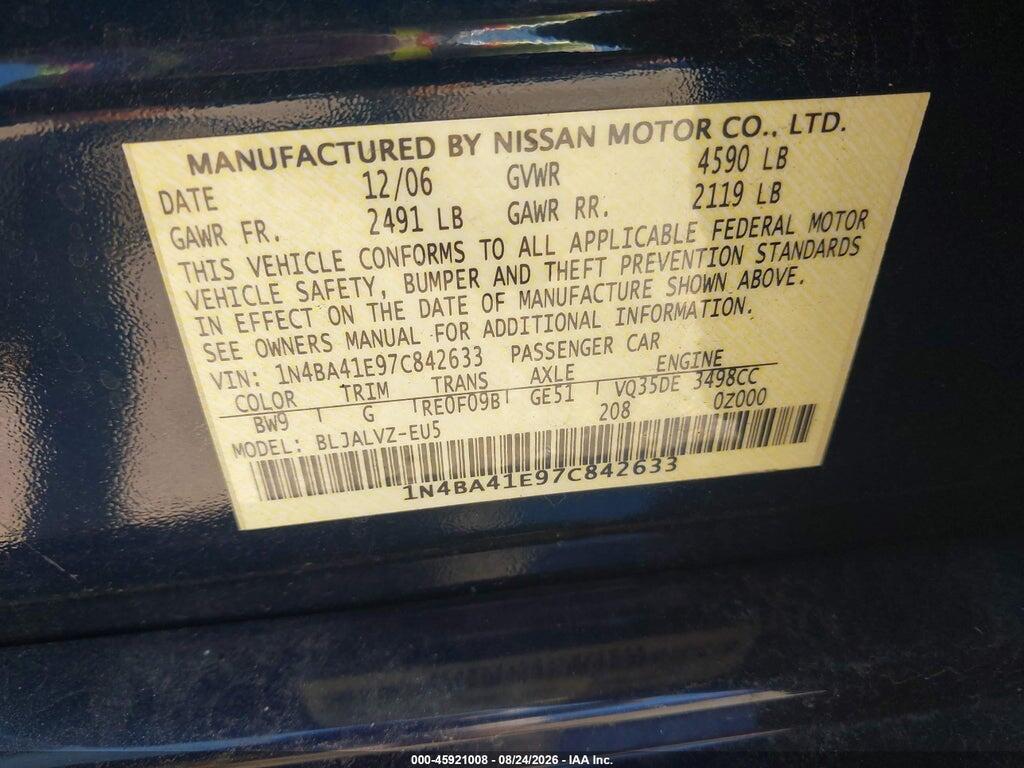 1N4BA41E97C842633 2007 NISSAN MAXIMA photo no. 9