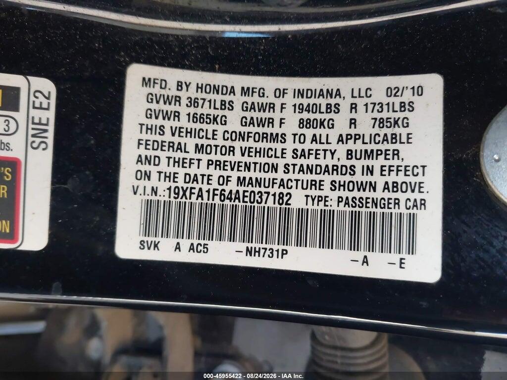 19XFA1F64AE037182 2010 HONDA CIVIC photo no. 9