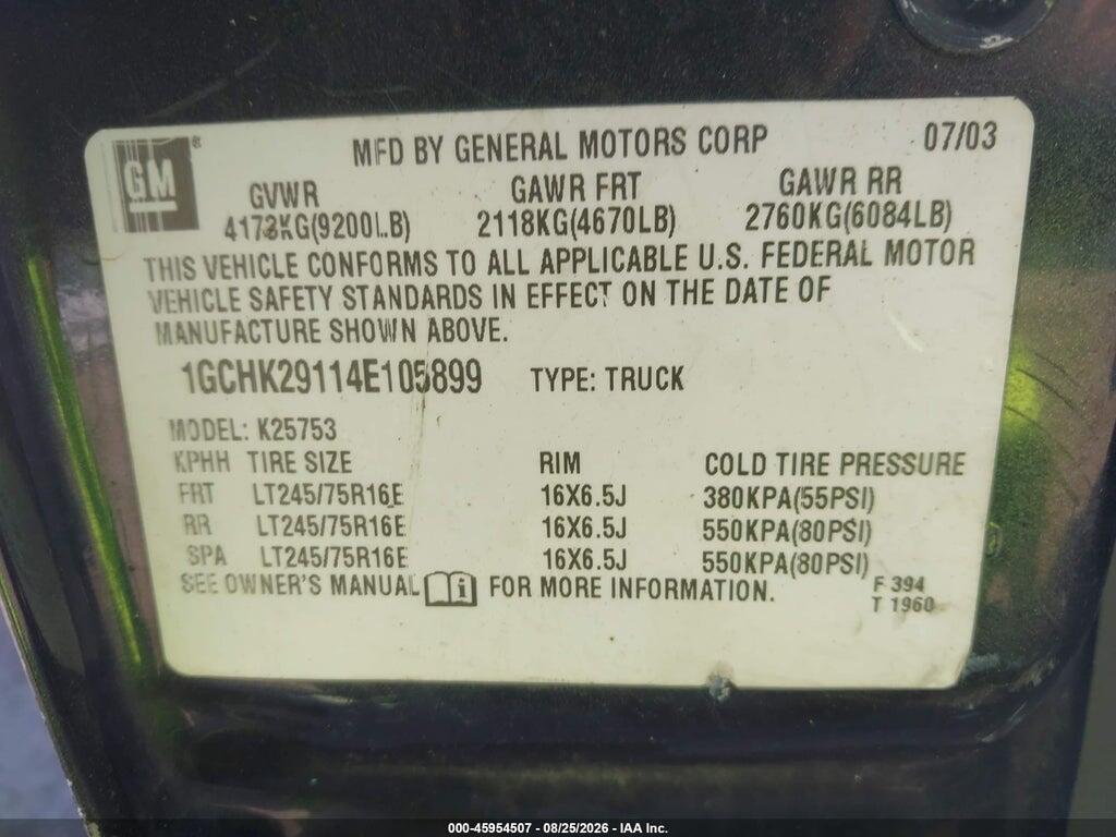 1GCHK29114E105899 2004 CHEVROLET SILVERADO 2500HD photo no. 9