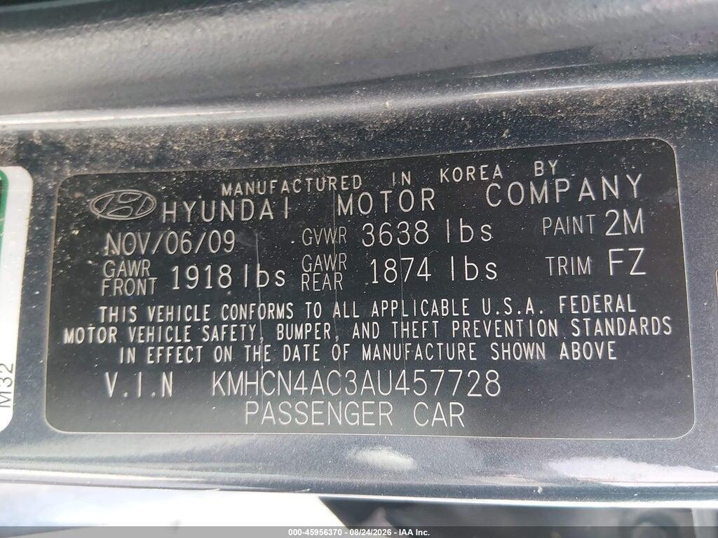 KMHCN4AC3AU457728 2010 HYUNDAI ACCENT photo no. 9