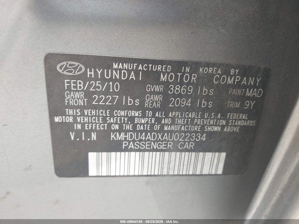 KMHDU4ADXAU022334 2010 HYUNDAI ELANTRA photo no. 9