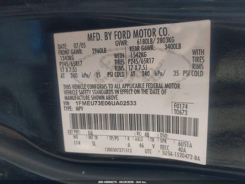 1FMEU73E06UA02533 2006 FORD EXPLORER photo no. 9
