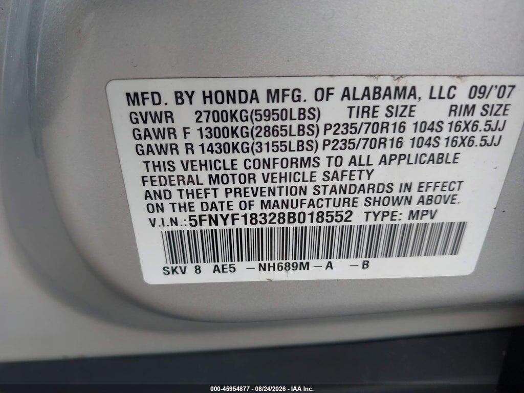 5FNYF18328B018552 2008 HONDA PILOT photo no. 9