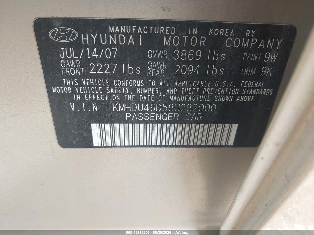 KMHDU46D58U282000 2008 HYUNDAI ELANTRA photo no. 9