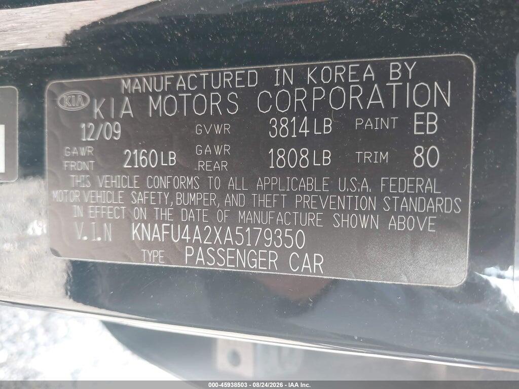 KNAFU4A2XA5179350 2010 KIA FORTE photo no. 9