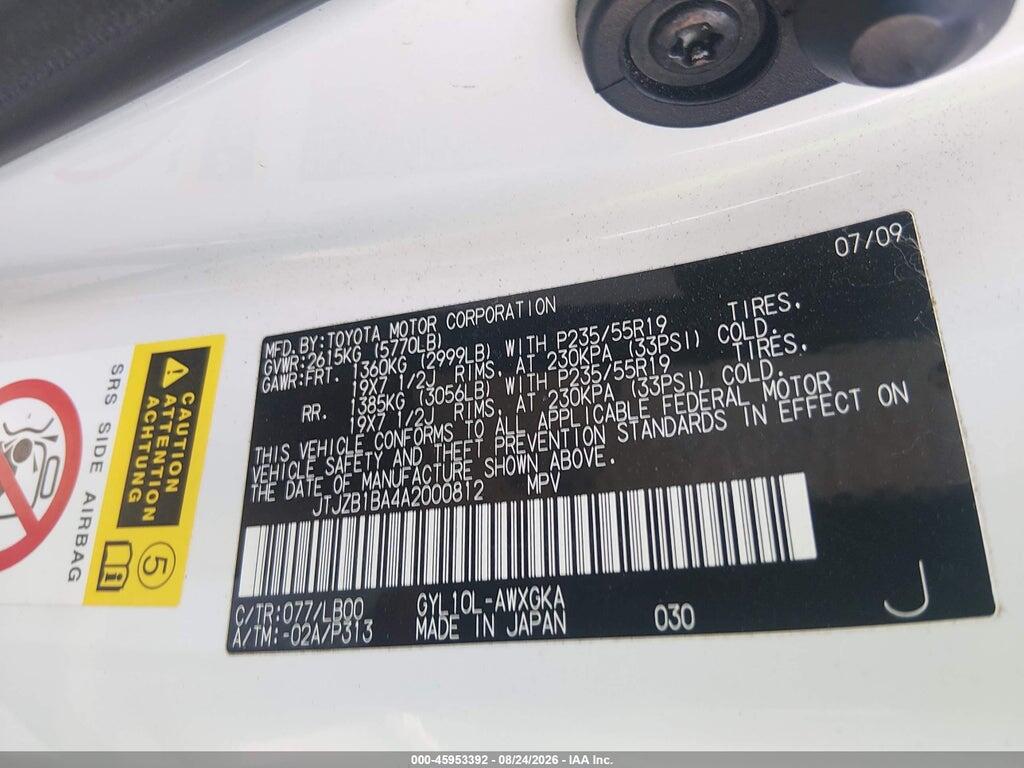 JTJZB1BA4A2000812 2010 LEXUS RX 450H photo no. 9