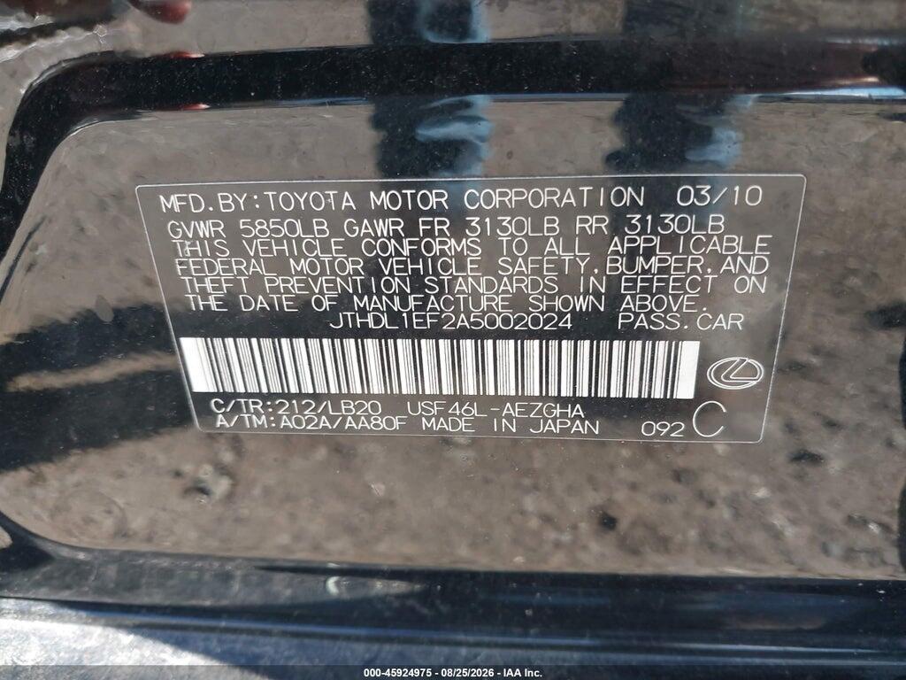 JTHDL1EF2A5002024 2010 LEXUS LS 460 photo no. 9