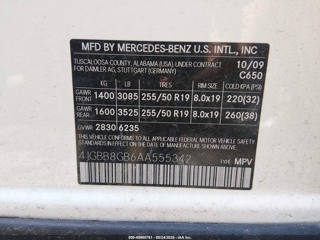 4JGBB8GB6AA555342 2010 MERCEDES-BENZ ML 350 photo no. 9