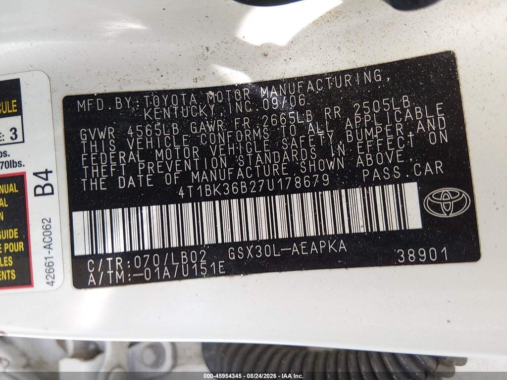 4T1BK36B27U178679 2007 TOYOTA AVALON photo no. 9