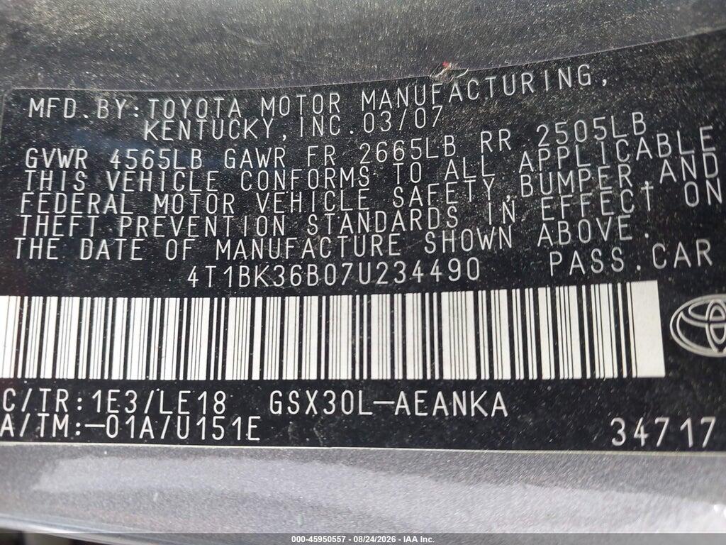4T1BK36B07U234490 2007 TOYOTA AVALON photo no. 9