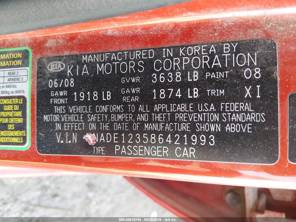 KNADE123586421993 2008 KIA RIO photo no. 9