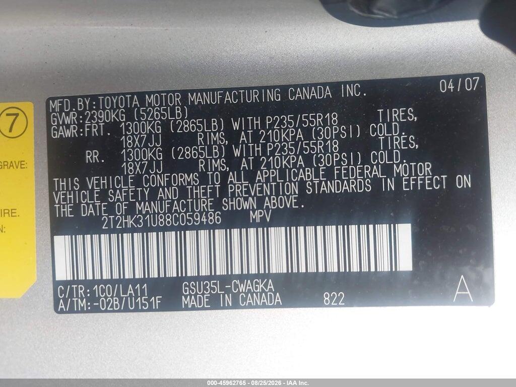 2T2HK31U88C059486 2008 LEXUS RX 350 photo no. 9