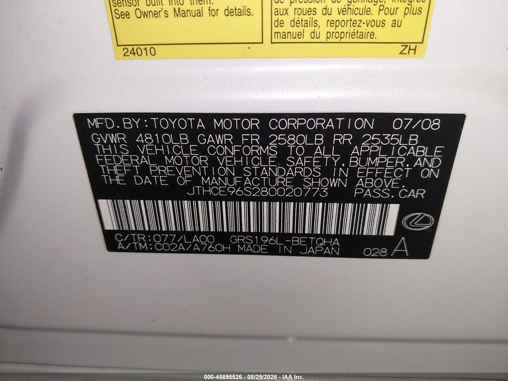 JTHCE96S280020773 2008 LEXUS GS 350 photo no. 9