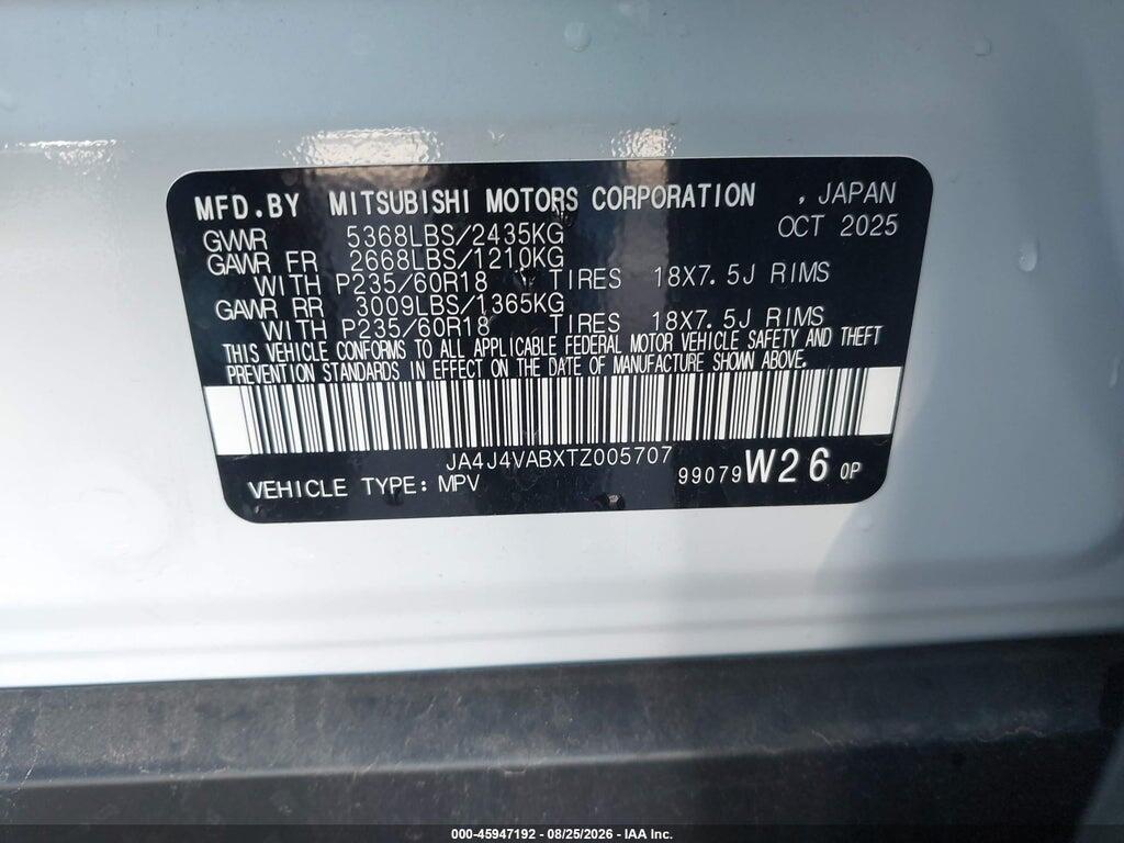 JA4J4VABXTZ005707 2026 MITSUBISHI OUTLANDER photo no. 9