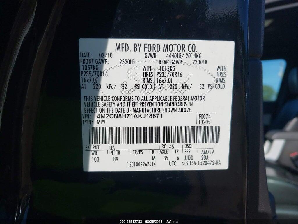 4M2CN8H71AKJ18671 2010 MERCURY MARINER photo no. 9