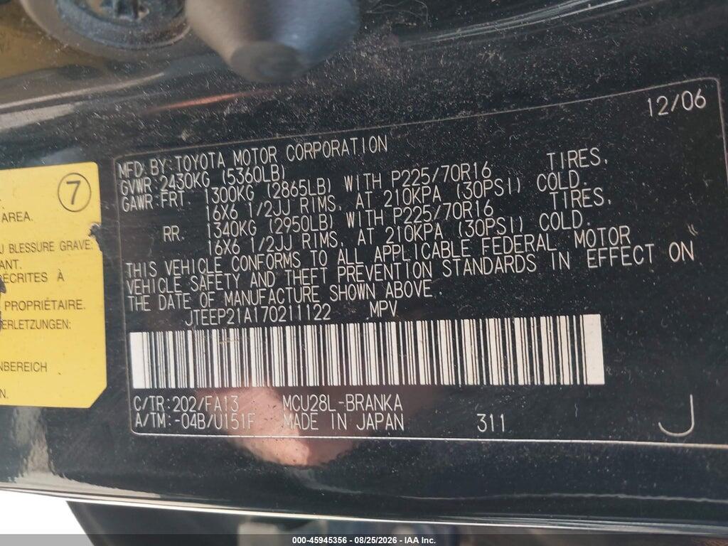 JTEEP21A170211122 2007 TOYOTA HIGHLANDER photo no. 9