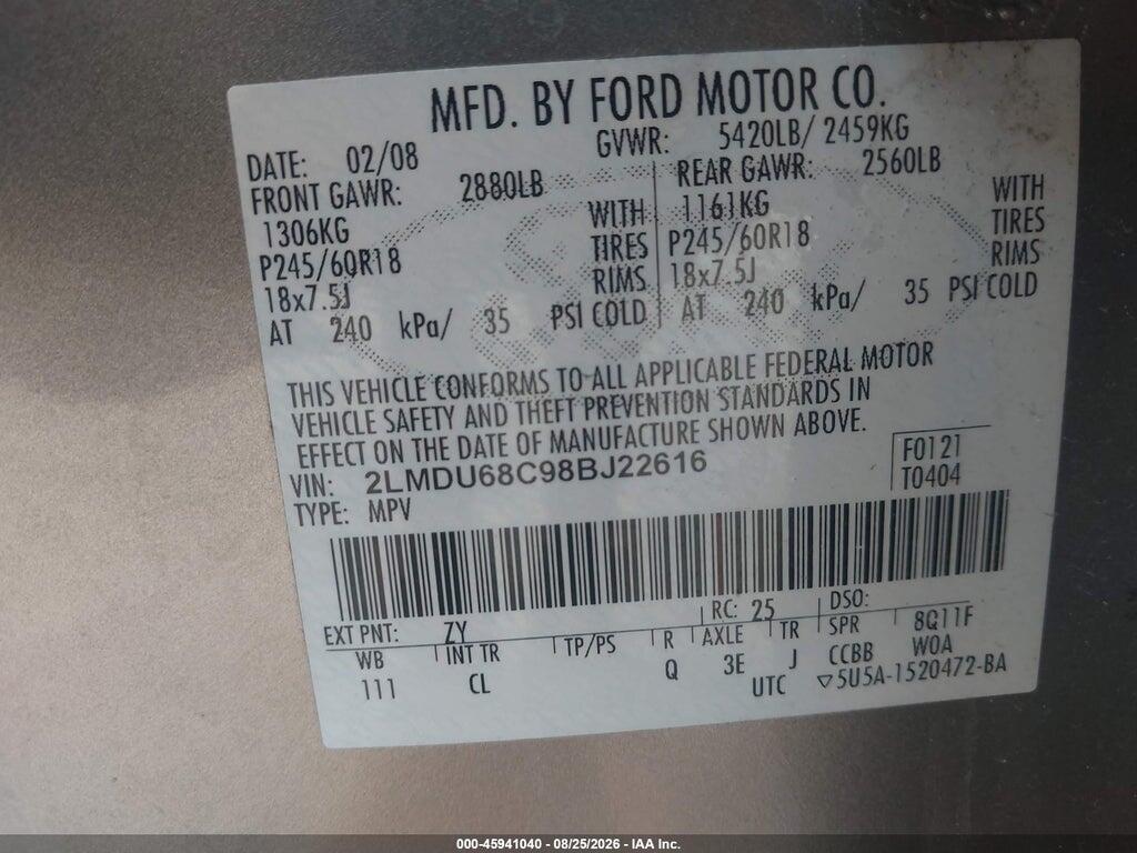 2LMDU68C98BJ22616 2008 LINCOLN MKX photo no. 9