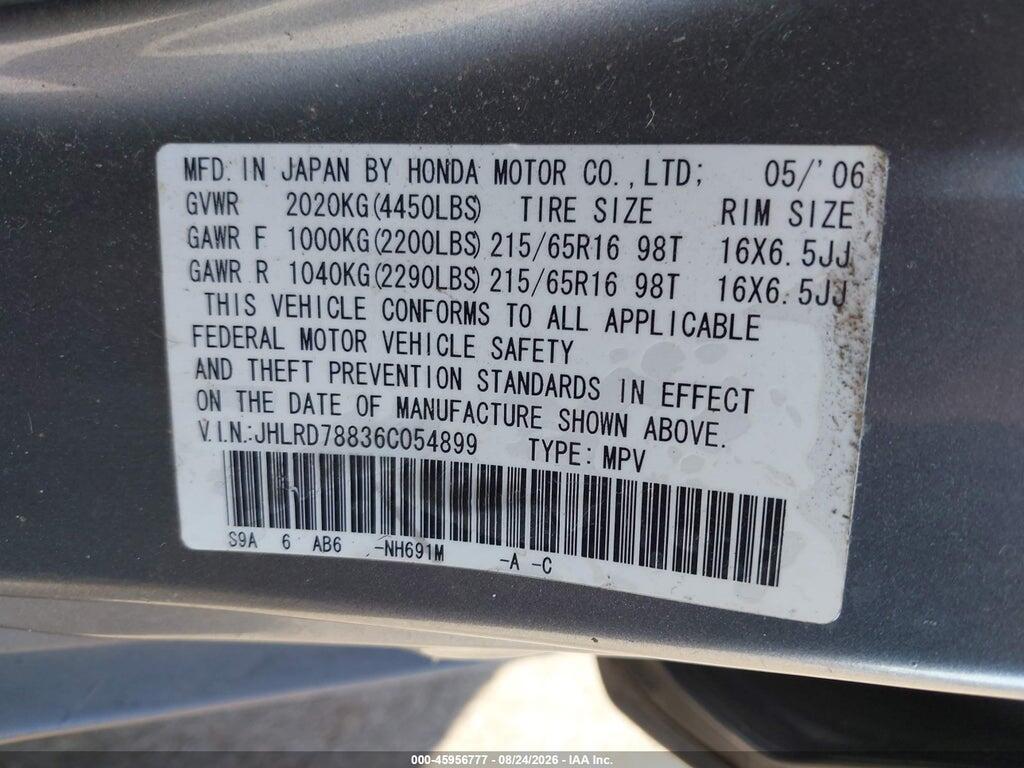 JHLRD78836C054899 2006 HONDA CR-V photo no. 9