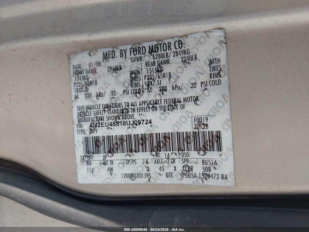 4M2EU48818UJ09724 2008 MERCURY MOUNTAINEER photo no. 9
