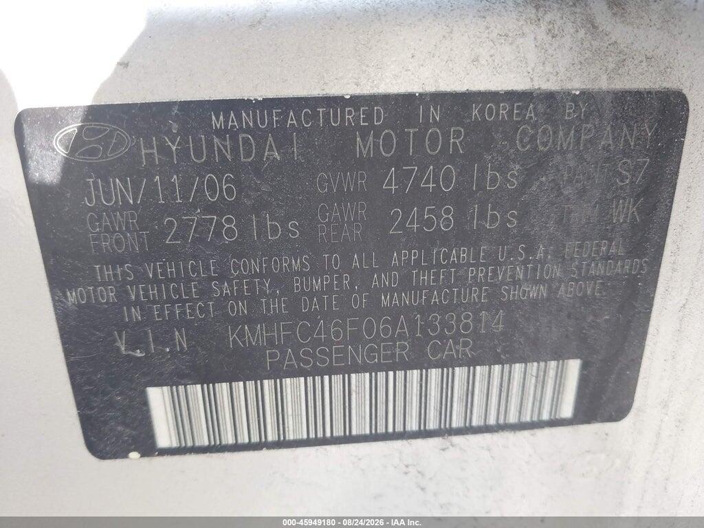 KMHFC46F06A133814 2006 HYUNDAI AZERA photo no. 9