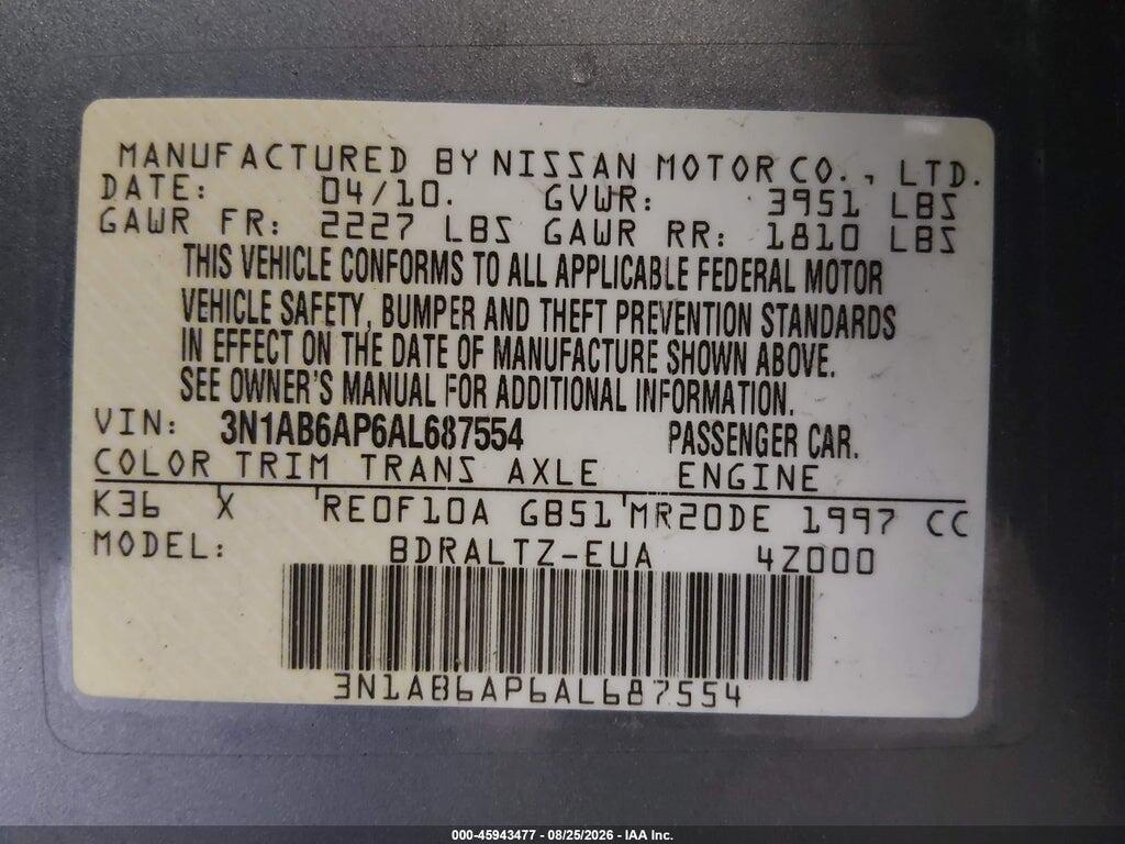 3N1AB6AP6AL687554 2010 NISSAN SENTRA photo no. 9