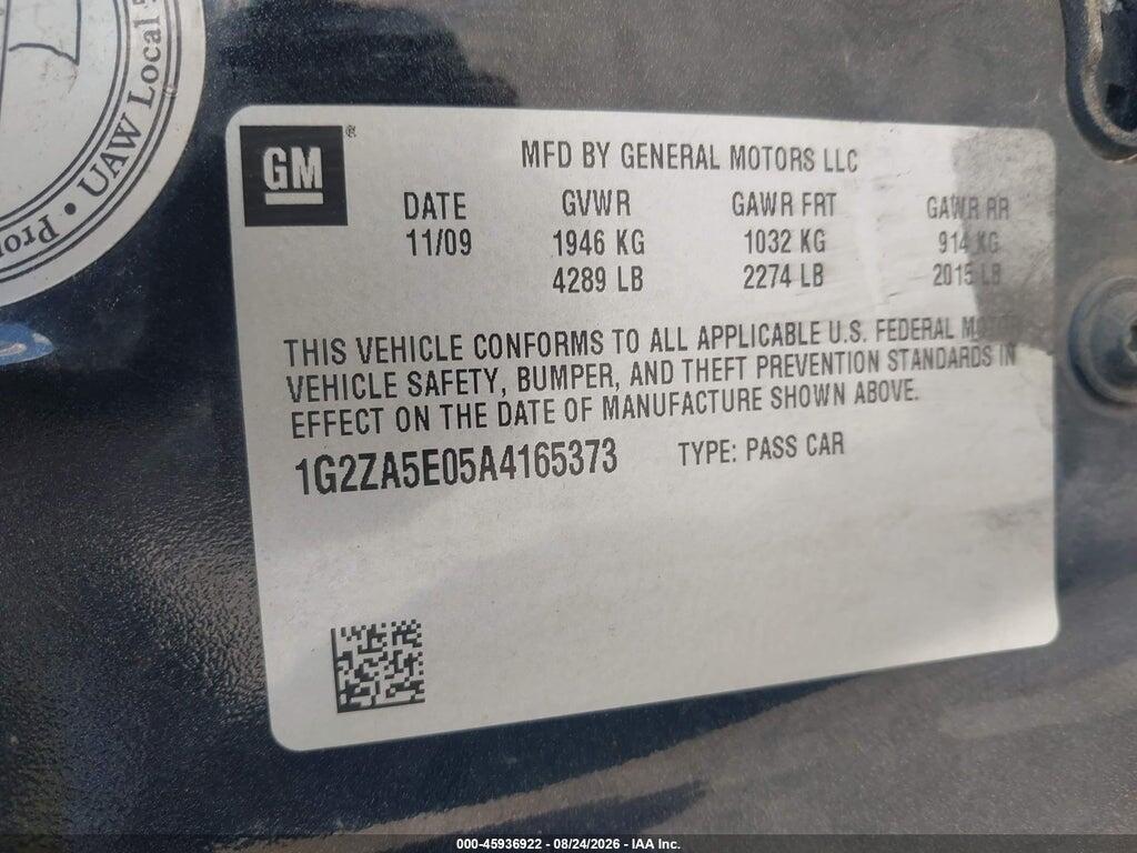 1G2ZA5E05A4165373 2010 PONTIAC G6 photo no. 9