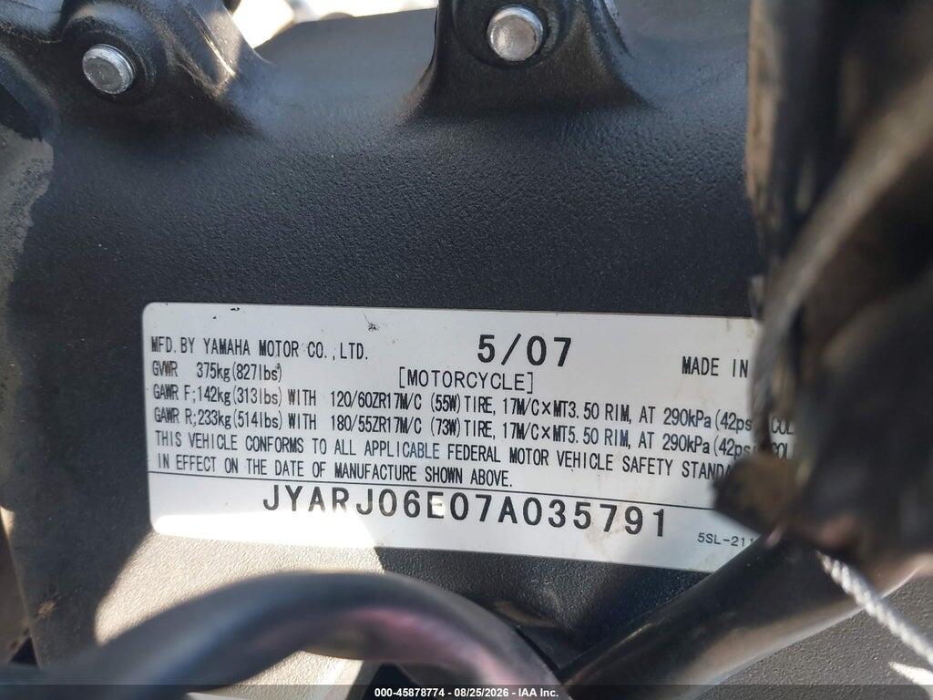 JYARJ06E07A035791 2007 YAMAHA YZFR6 photo no. 10