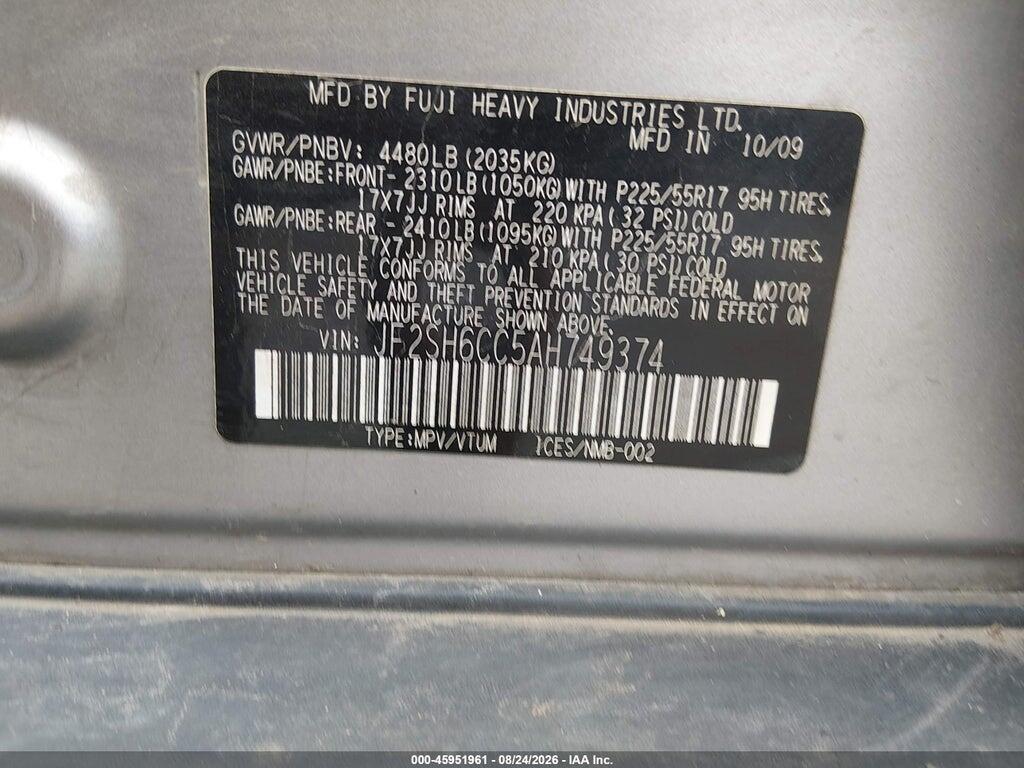 JF2SH6CC5AH749374 2010 SUBARU FORESTER photo no. 9