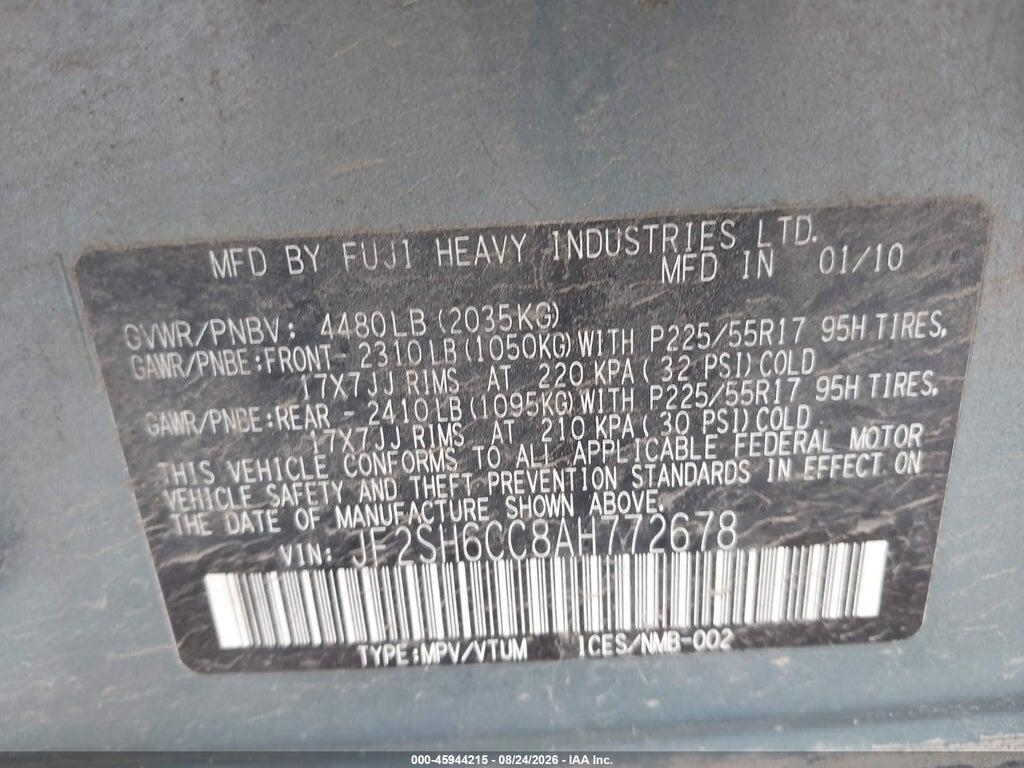 JF2SH6CC8AH772678 2010 SUBARU FORESTER photo no. 9