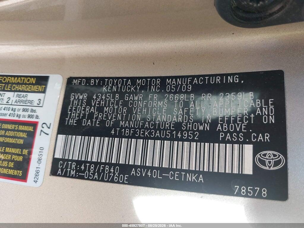 4T1BF3EK3AU514952 2010 TOYOTA CAMRY photo no. 9