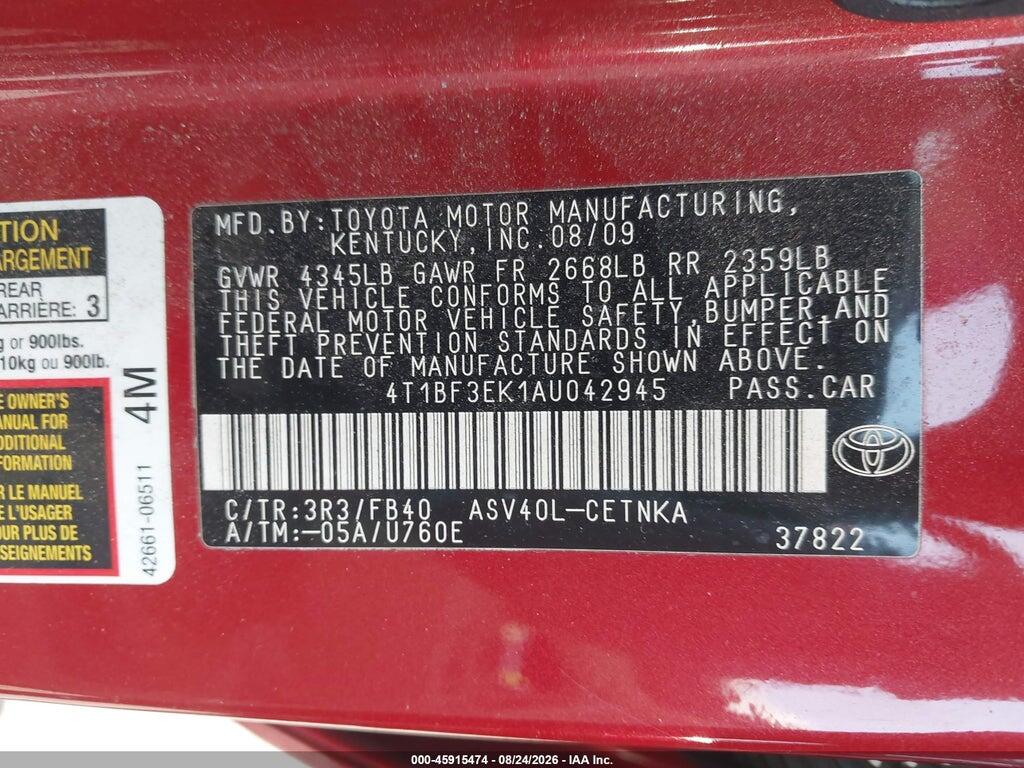 4T1BF3EK1AU042945 2010 TOYOTA CAMRY photo no. 9