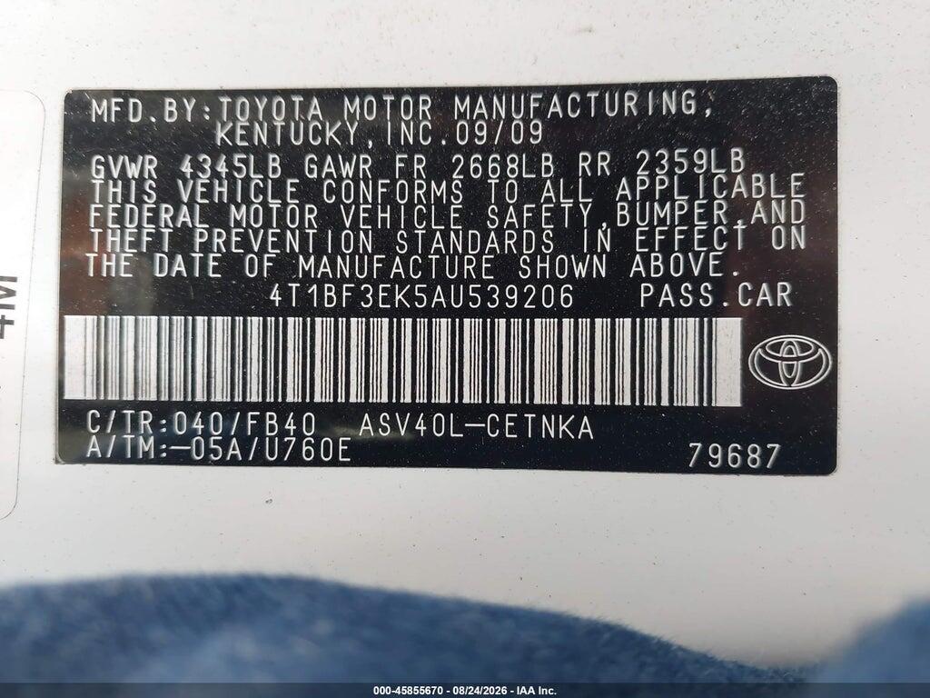 4T1BF3EK5AU539206 2010 TOYOTA CAMRY photo no. 9