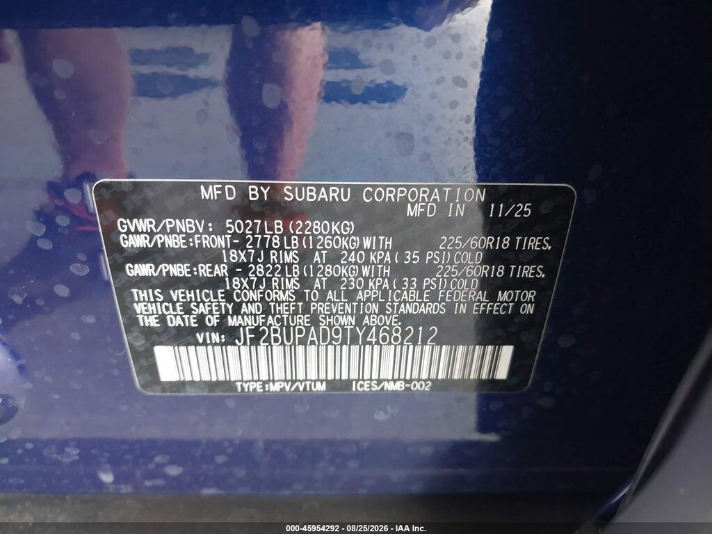 JF2BUPAD9TY468212 2026 SUBARU OUTBACK photo no. 9