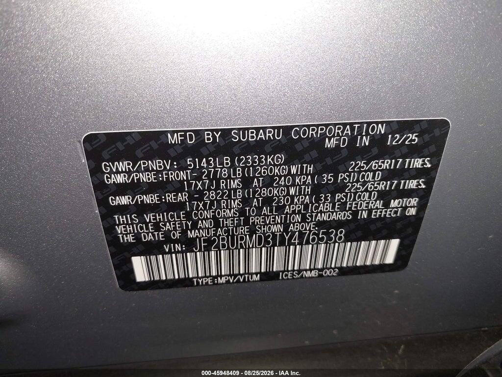 JF2BURMD3TY476538 2026 SUBARU OUTBACK photo no. 9