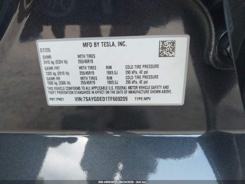 7SAYGDED1TF669209 2026 TESLA MODEL Y photo no. 9