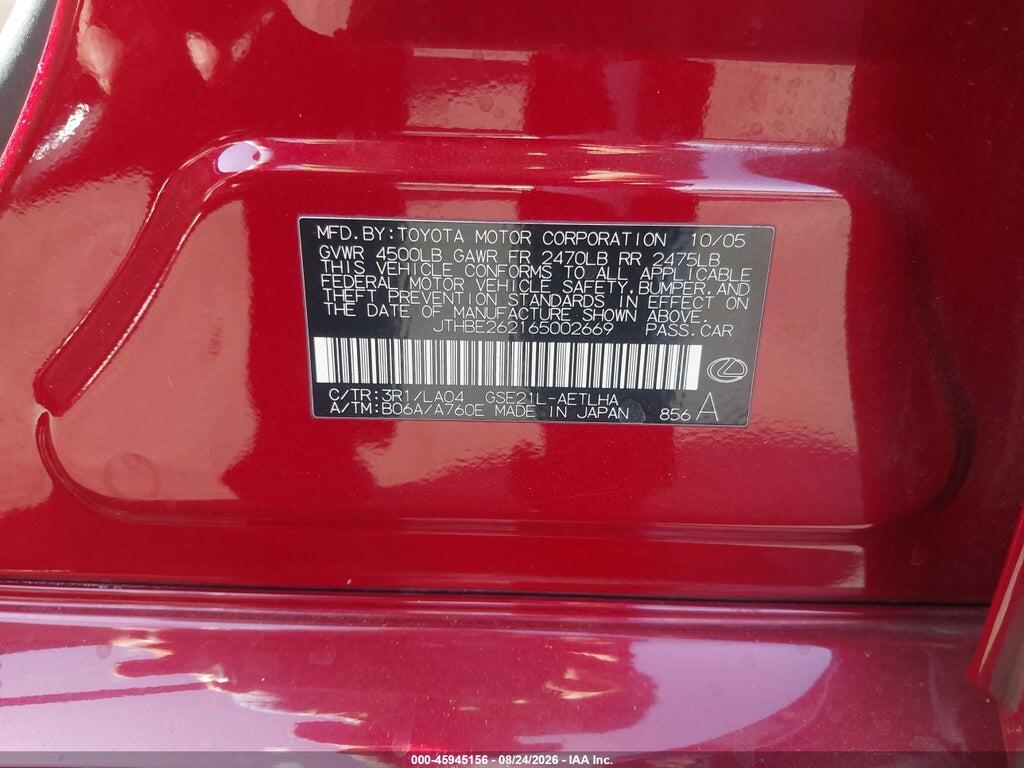 JTHBE262165002669 2006 LEXUS IS 350 photo no. 9