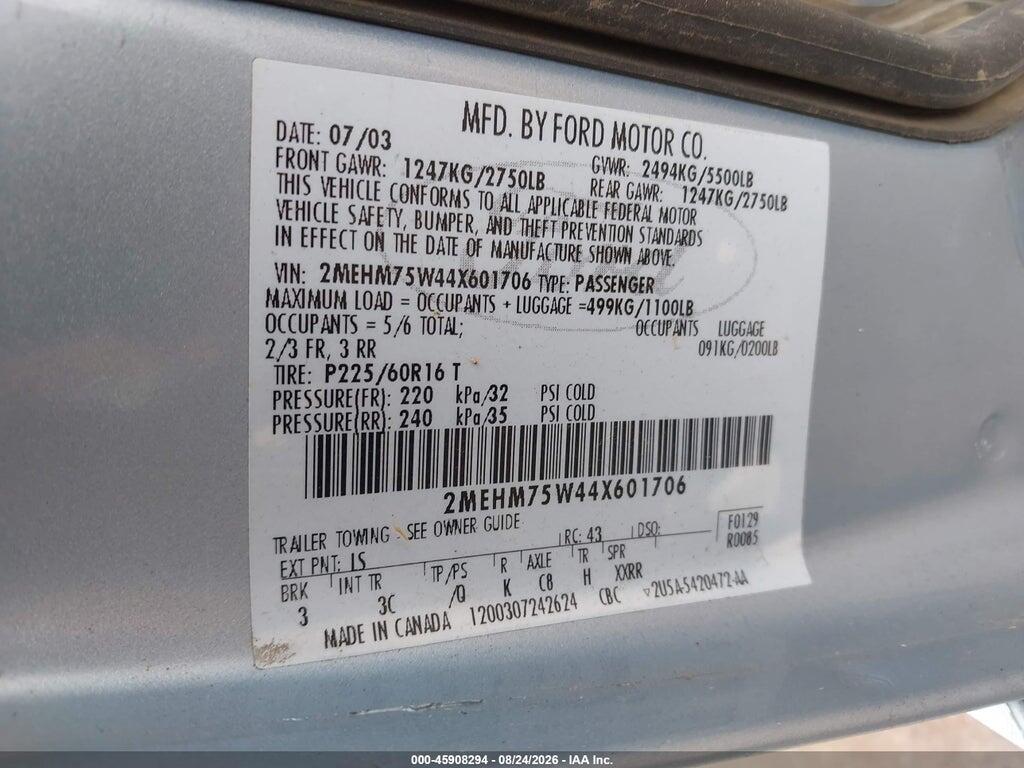 2MEHM75W44X601706 2004 MERCURY GRAND MARQUIS photo no. 9